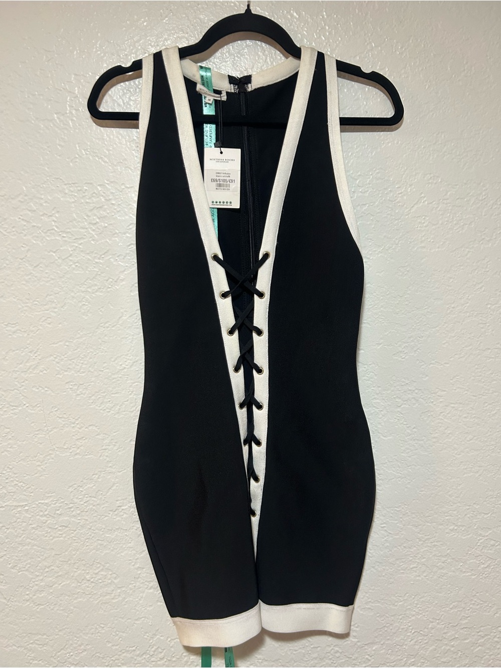 NWT Mistress Rocks- Black & White Lace-Up Sleeveless Bodysuit Dress